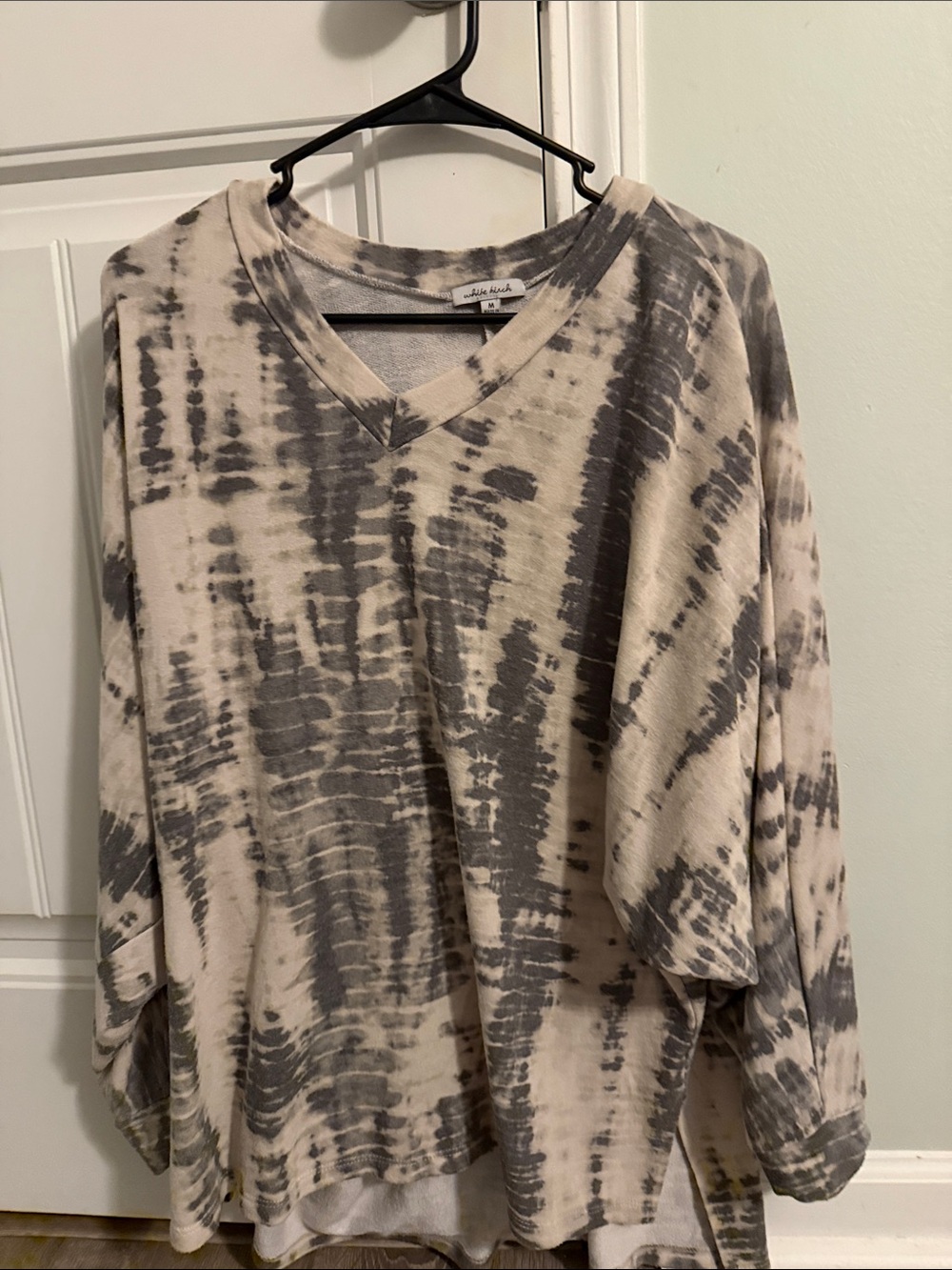 white birch Gray and Cream Tie-Dye V-Neck Tunic